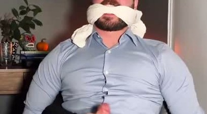 Tied up while getting jerked and spraying a huge load