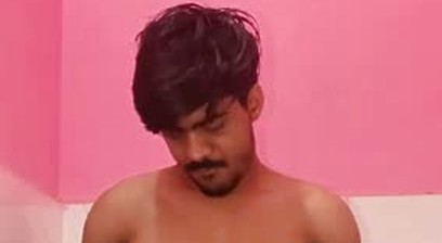 Indian college boy playing with his thick dick in bathroom - jerking and ass show