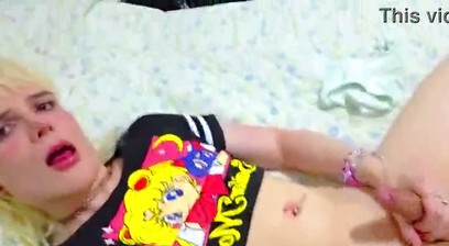 free Cute femboy with sexy hot body masturbates his soft pink cock untill it gets hard as rock and