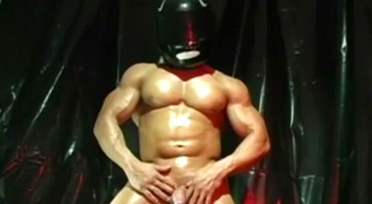 Guy In A Motorcycle Helmet Stripping Naked, Posing, Flexing and Jacking Off