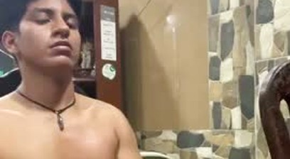 Asian buff guy jacks off