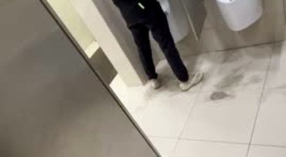 Secretly cum behind straight guys in public toilet