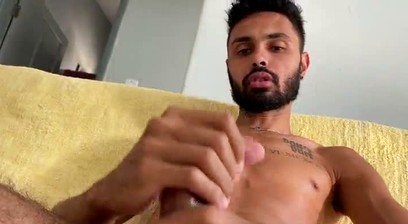 Skinny guy with a big, hairy dick cumming