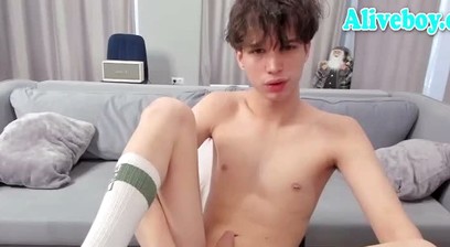 20yo thin and tall russian twink boy strokes dick on webcam