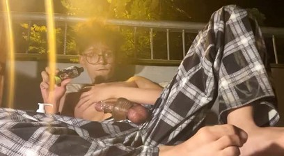 Indian pornstar Allen jerking off in balcony