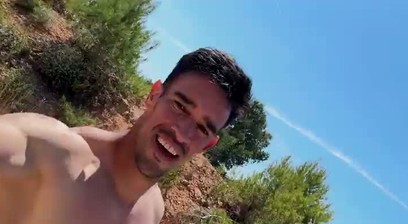 Fitness man training padel naked outdoor