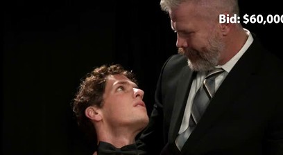 Gay Slave Auction Muscular Young Man Bunker Payne Displayed and Fucked by Suited Bidders