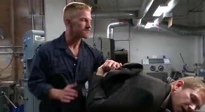 Cocky Businessman Bound and Fucked in the Metal Shop
