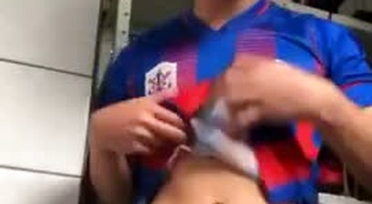 Cow boy milking his creamy milk with a toy.