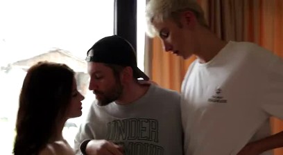Kitchen Threesome, My Stepbrother And I Share Stepdad Big Cock Right On The Counter