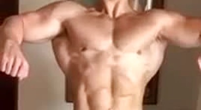Guy In Gold Posing Trunks Flexing and Posing