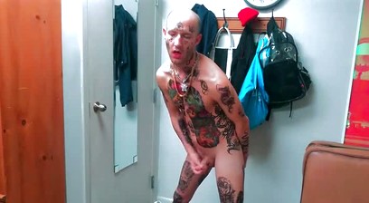 Fully Tatted Man Dildo Fucked
