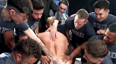 Muscular Frat Bros Dominate and Breed Blonde Twink in Wild Gangbang