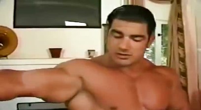 Mike Dragna Flexing and Posing and Stripping Out Of Teal Blue Posing Trunks