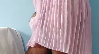 It feels so horny when masterbating in this silk seethrough fleard pleated chiffon pink skirt