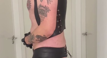 Leatherstudx: Cock Slapping & leather, tattoos and piercings