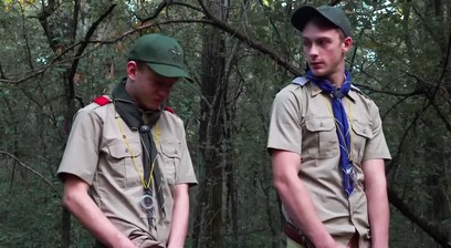 Throbbing cock scout Cole sucked off before bareback sex