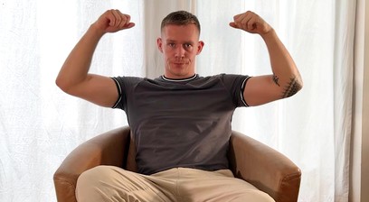 Young Muscular Rugby Hunk Shows off his Big Muscles & Massive Rock Hard Uncut Cock & Cums!