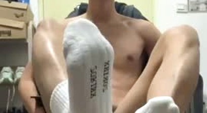 Handsome boy cum on computer